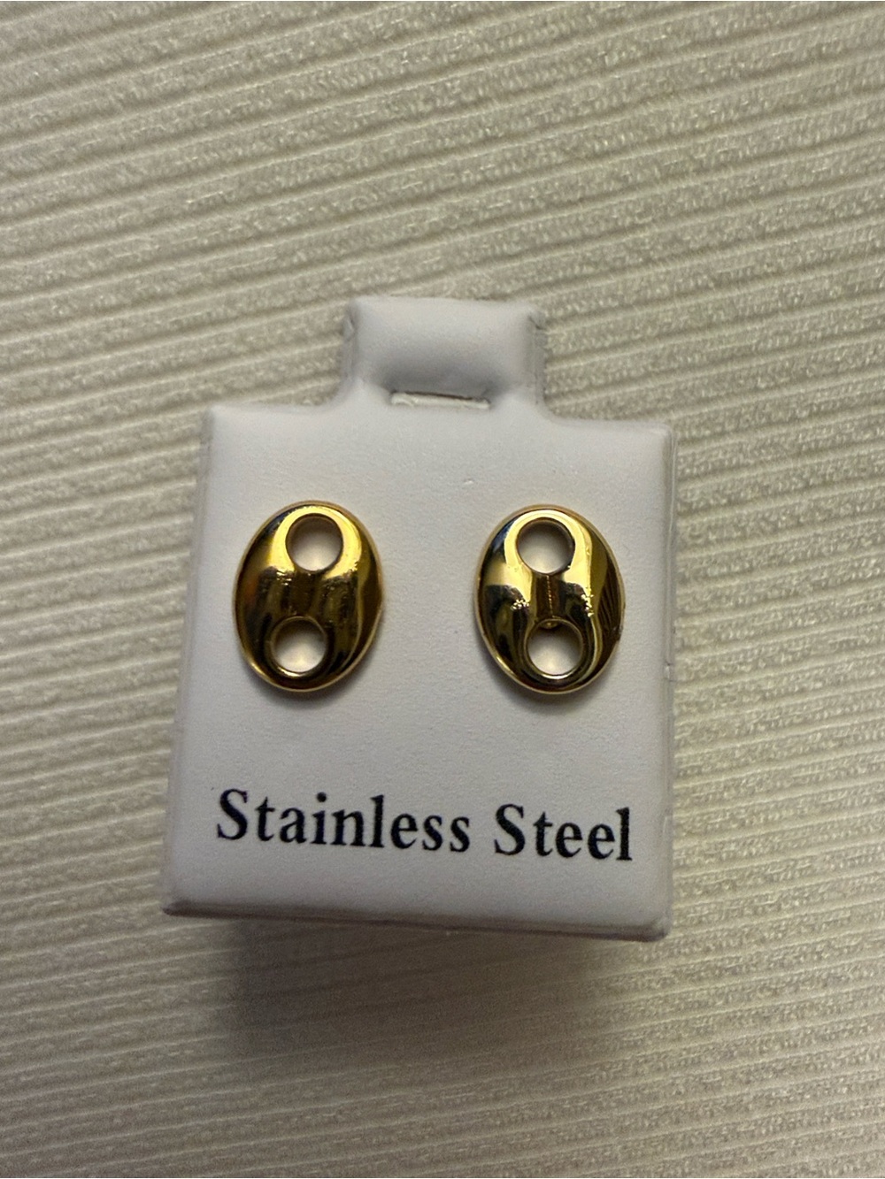 Gold Oval Stainless Steel push backs Stud Earrings - Polished Gold Tone
